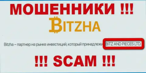 На официальном сайте Bitzha 24 мошенники указали, что ими владеет BITZ AND PIECES LTD