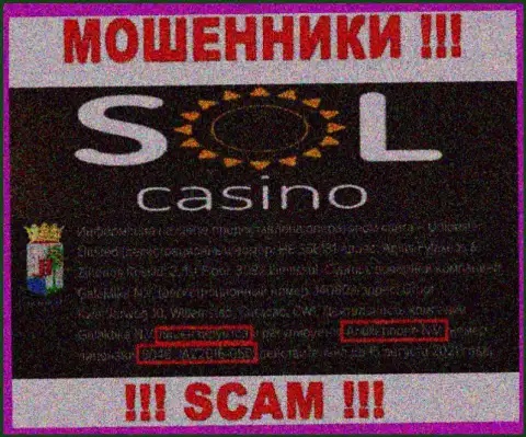 Будьте крайне бдительны, зная лицензию на осуществление деятельности Sol Casino с их интернет-сервиса, избежать противоправных деяний не удастся - это МОШЕННИКИ !!!