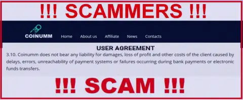 Coinumm scammers are not liable for client losses