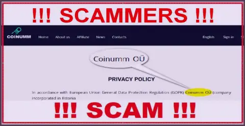Coinumm crooks legal entity - this information from the scam website
