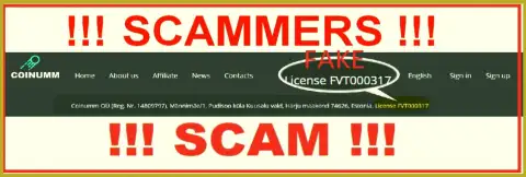 Coinumm scammers don't have a license - look ahead