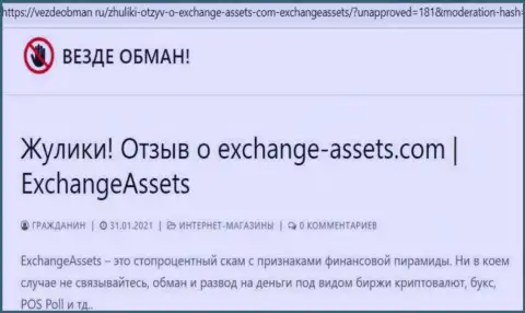 Чем грозит совместное сотрудничество с организацией Exchange-Assets Com ? Публикация о internet-кидале
