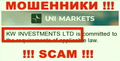 Руководством UNIMarkets является организация - KW Investments Ltd