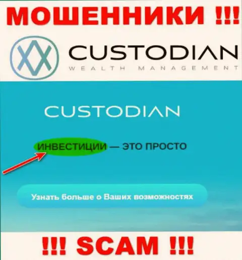 Крайне рискованно совместно работать с мошенниками Custodian Ru, сфера деятельности которых Investing