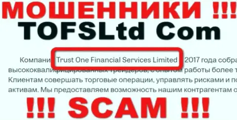 Свое юридическое лицо контора TrustOneFinancialServices не прячет - это Trust One Financial Services Limited