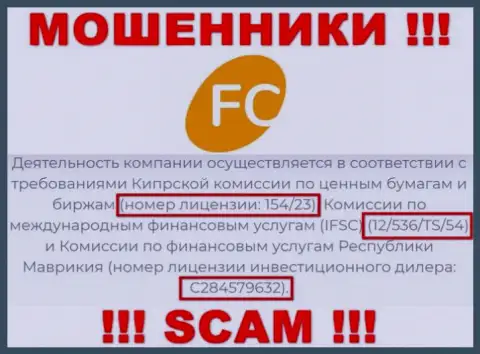 Предоставленная лицензия на web-сервисе FC Ltd, не мешает им присваивать вложенные денежные средства людей - это МОШЕННИКИ !!!