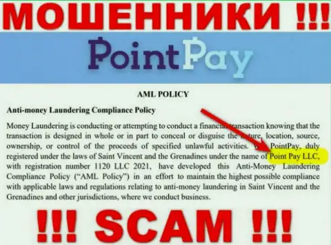 Конторой ПоинтПэй Ио владеет Point Pay LLC - сведения с официального сайта мошенников