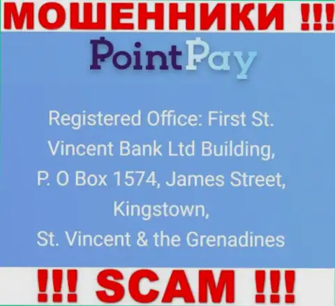 Офшорный адрес Point Pay LLC - First St. Vincent Bank Ltd Building, P. O Box 1574, James Street, Kingstown, St. Vincent & the Grenadines, информация взята с интернет-портала конторы