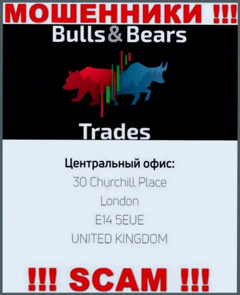 Не поведитесь на наличие информации об адресе регистрации BullsBears Trades, на ресурсе эти данные ложные