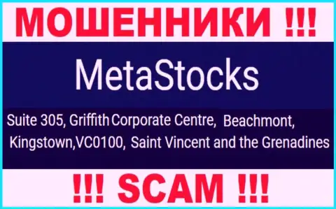 На сайте MetaStocks представлен юридический адрес этой организации - Suite 305, Griffith Corporate Centre, Beachmont, Kingstown, VC0100, Saint Vincent and the Grenadines (офшор)