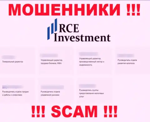 На сайте мошенников RCE Investment, предложены лживые данные о непосредственных руководителях