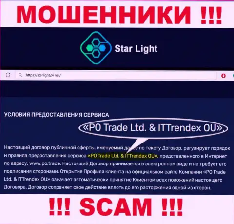 Мошенники Star Light 24 не скрыли свое юр. лицо - это ПО Трейд Лтд и ИТТрендекс ОЮ