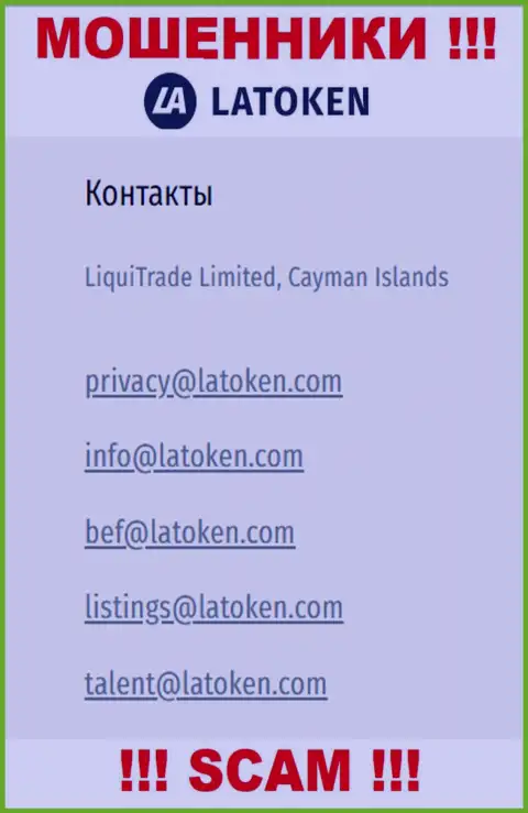 Адрес электронной почты, который жулики Latoken предоставили у себя на официальном интернет-портале