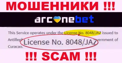 На информационном ресурсе Arcane Bet представлена их лицензия, но это циничные мошенники - не верьте им
