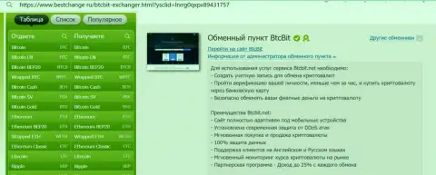 Информация об мобильной приспособленности сайта интернет-компании BTC Bit, размещенная на информационном портале bestchange ru