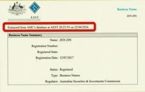 Документ, доказывающий наличие регистрации у брокера Зиннейра