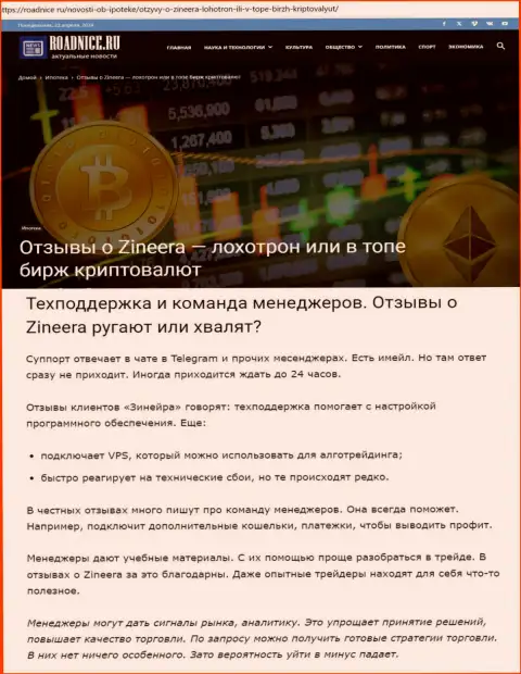 Как работает отдел техподдержки биржи Зиннейра, в обзоре на ресурсе Roadnice Ru