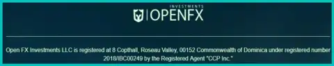 Официальное место расположения FOREX брокерской конторы OpenFX By